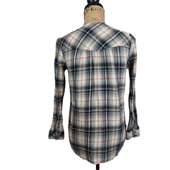 Sundance Plaid Embroidered Cottage Western Long Sleeve Peasant Top XS - Picture 3 of 6